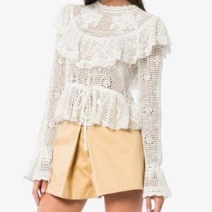JJ’s FAIRYLAND White Crochet Sheer Lace Peplum Top Size S